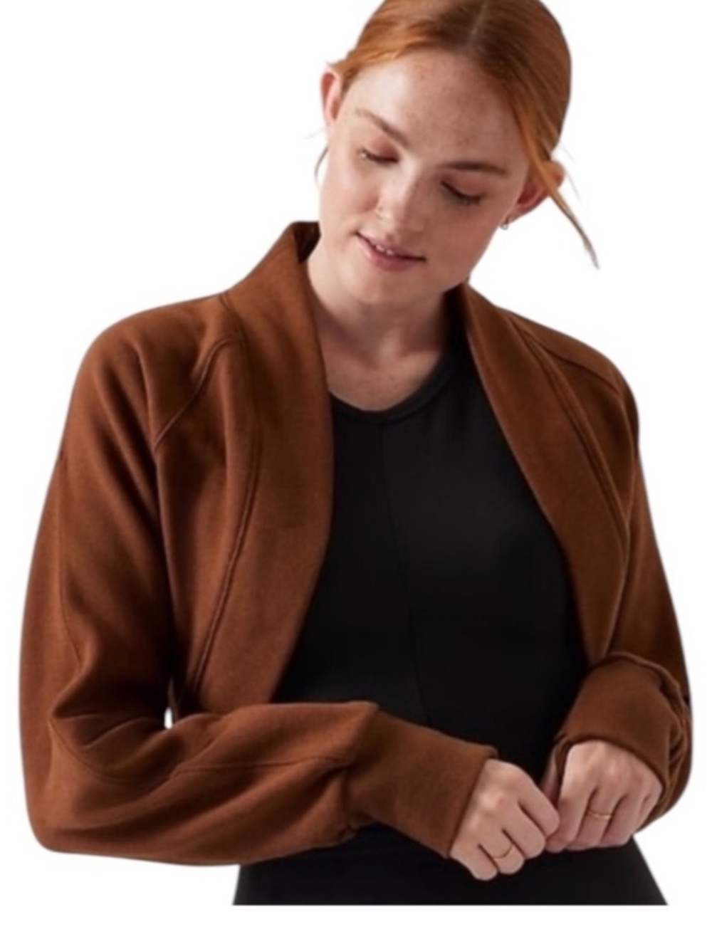 Athleta Retroplush Crop Cardigan Sweater Women’s Sz S Open Front Fleece Bolero